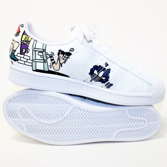 adidas Other - Adidas Superstar White "Painted Comic Art" Classic Shell Toe Men's 10.5 NWT!